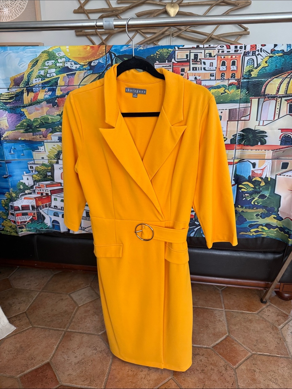 Massimo Dutti Mustard Yellow Belted Blazer Midi Dress